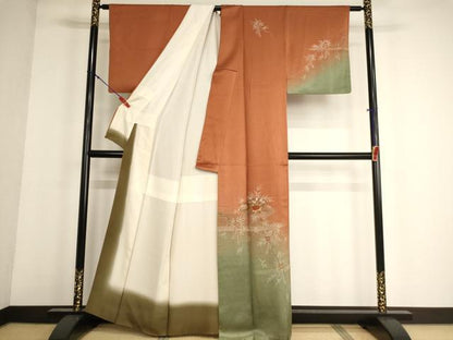 平和屋着物■訪問着　刺繍　地紙花文　暈し染め　正絹　逸品　AABG3101ja