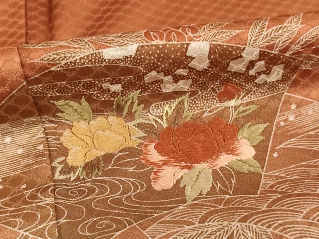 平和屋着物■訪問着　刺繍　地紙花文　暈し染め　正絹　逸品　AABG3101ja