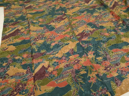 平和屋着物■上質な小紋　霞取り風景花文　正絹　逸品　AABG3103ja