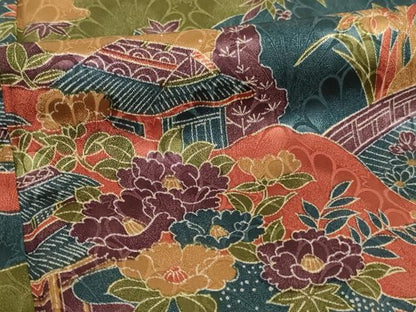 平和屋着物■上質な小紋　霞取り風景花文　正絹　逸品　AABG3103ja