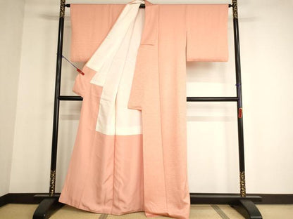 平和屋着物■上質な色無地　青海波地紋　一斤染色　正絹　逸品　AABG3105ja