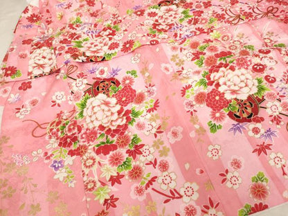 平和屋本店[]七五三　女の子　３歳　祝着　三つ身　長襦袢(単衣)・被布・巾着セット　花車文　金彩　箱付き　AABG3168ja