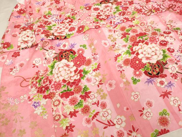 平和屋本店[]七五三　女の子　３歳　祝着　三つ身　長襦袢(単衣)・被布・巾着セット　花車文　金彩　箱付き　AABG3168ja