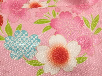 平和屋本店[]七五三　女の子　３歳　祝着　三つ身　被布・小物セット　花丸文　桜　金彩　箱付き　AABG3169ja