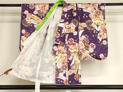 平和屋本店[]七五三 女の子 ３歳 祝着 三つ身 長襦袢・被布・小物セット 京都花ひめ 束ね熨斗花文 花車文 金彩 箱付き 逸品 AABG3170ja
