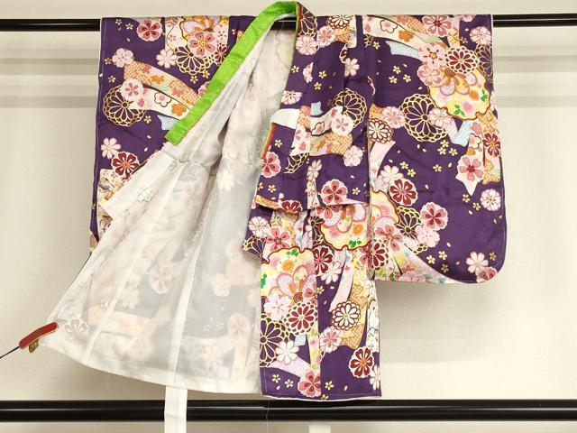平和屋本店[]七五三 女の子 ３歳 祝着 三つ身 長襦袢・被布・小物セット 京都花ひめ 束ね熨斗花文 花車文 金彩 箱付き 逸品 AABG3170ja