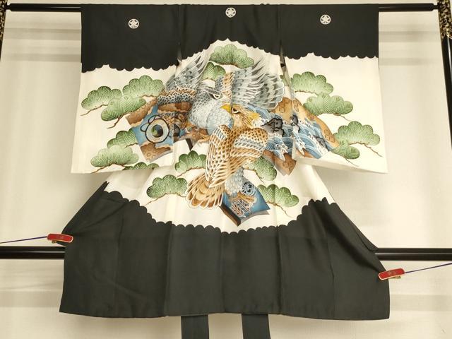 平和屋着物[]お宮参り　男の子　祝着　産着　初着　のしめ　刺繍　鷹　松　金彩　金銀糸　正絹　逸品　AABG3172ja