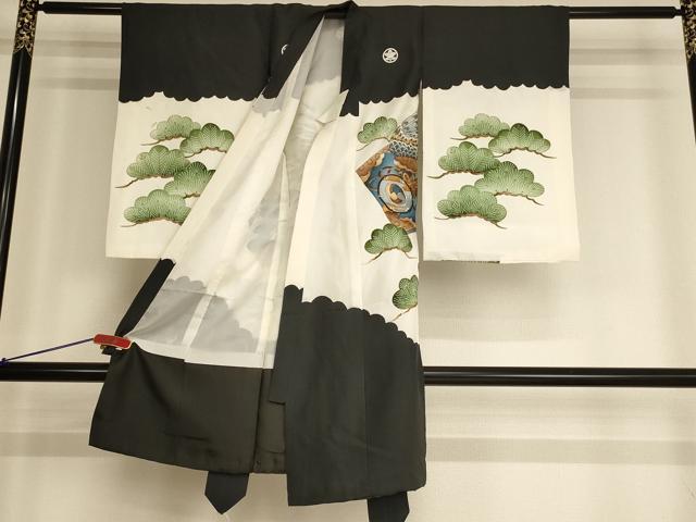 平和屋着物[]お宮参り　男の子　祝着　産着　初着　のしめ　刺繍　鷹　松　金彩　金銀糸　正絹　逸品　AABG3172ja