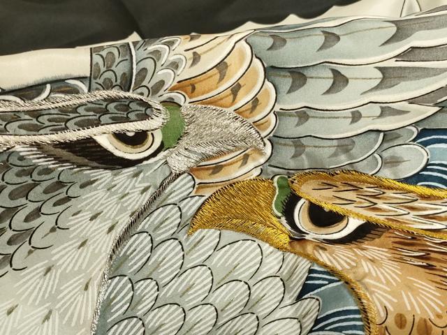 平和屋着物[]お宮参り　男の子　祝着　産着　初着　のしめ　刺繍　鷹　松　金彩　金銀糸　正絹　逸品　AABG3172ja