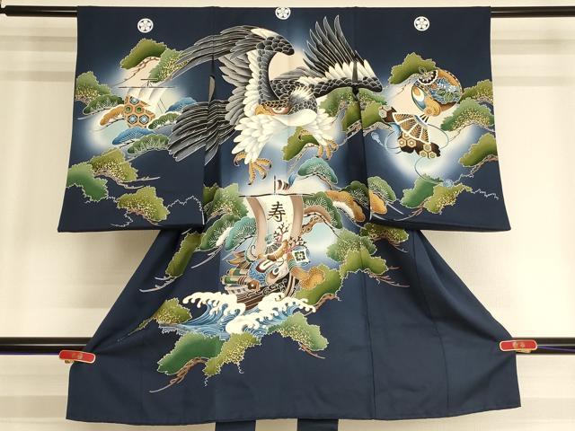 平和屋着物[]お宮参り　男の子　祝着　産着　初着　のしめ　鷹　宝船松文　暈し染め　金彩　正絹　逸品　AABG3174ja