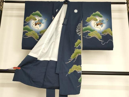 平和屋着物[]お宮参り　男の子　祝着　産着　初着　のしめ　鷹　宝船松文　暈し染め　金彩　正絹　逸品　AABG3174ja