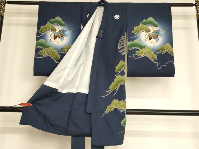 平和屋着物[]お宮参り　男の子　祝着　産着　初着　のしめ　鷹　宝船松文　暈し染め　金彩　正絹　逸品　AABG3174ja
