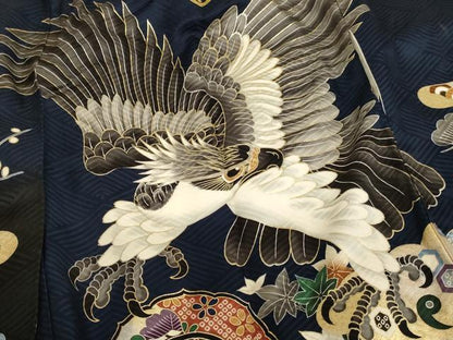 平和屋着物[]七五三　男の子　5歳　一つ身　祝着・長襦袢(袷)セット　鷹　吉祥宝船文　暈し染め　金銀彩　逸品　AABG3175ja