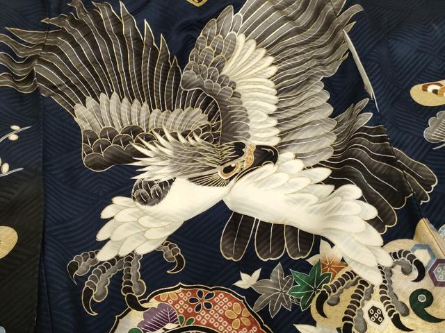 平和屋着物[]七五三　男の子　5歳　一つ身　祝着・長襦袢(袷)セット　鷹　吉祥宝船文　暈し染め　金銀彩　逸品　AABG3175ja