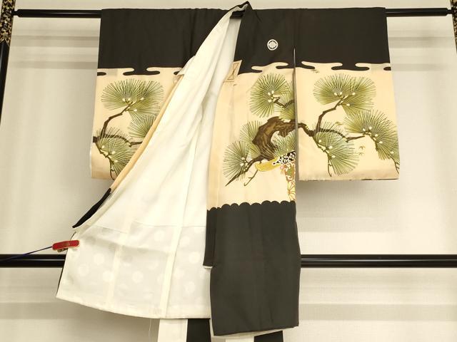 平和屋着物[]お宮参り　男の子　祝着　産着　初着　のしめ　刺繍　鷹　風景松文　金銀糸　金彩　正絹　逸品　AABG3176ja