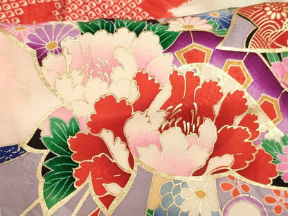 平和屋着物[]七五三　女の子　祝着　一つ身　長襦袢(無双仕立て・半衿刺繍)セット　飛鶴花文　暈し染め　金彩　逸品　AABG3177ja