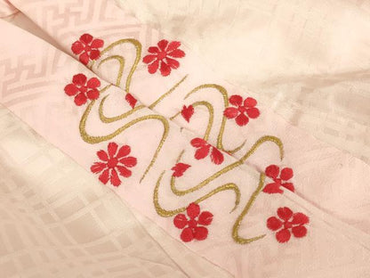 平和屋着物[]七五三　女の子　祝着　一つ身　長襦袢(無双仕立て・半衿刺繍)セット　飛鶴花文　暈し染め　金彩　逸品　AABG3177ja