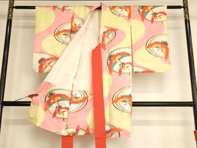 平和屋着物[]七五三　女の子　３歳　祝着　三つ身　飛鶴文　金彩　正絹　逸品　AABG3178ja