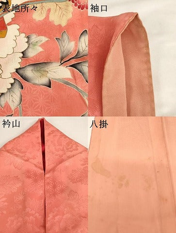 平和屋着物∵アンティーク　大正ロマン　女の子　十三参り　子供　祝着　刺繍　冊子飾花文　金糸　金彩　正絹　逸品　AABG3181ja