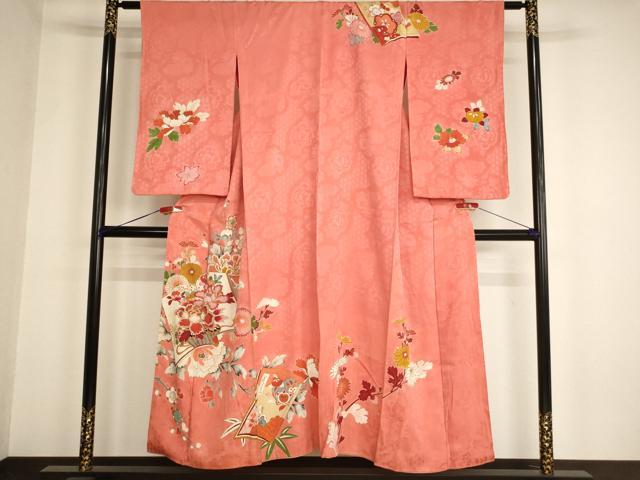平和屋着物∵アンティーク　大正ロマン　女の子　十三参り　子供　祝着　刺繍　冊子飾花文　金糸　金彩　正絹　逸品　AABG3181ja
