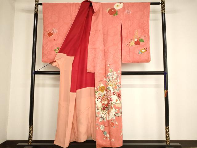 平和屋着物∵アンティーク　大正ロマン　女の子　十三参り　子供　祝着　刺繍　冊子飾花文　金糸　金彩　正絹　逸品　AABG3181ja