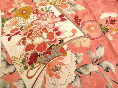 平和屋着物∵アンティーク　大正ロマン　女の子　十三参り　子供　祝着　刺繍　冊子飾花文　金糸　金彩　正絹　逸品　AABG3181ja