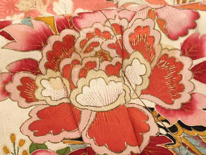 平和屋着物∵アンティーク　大正ロマン　女の子　十三参り　子供　祝着　刺繍　冊子飾花文　金糸　金彩　正絹　逸品　AABG3181ja
