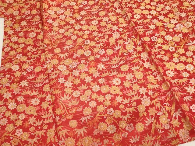 平和屋着物[]七五三　女の子　３歳　祝着　三つ身　寿光織　草花文　正絹　逸品　AABG3182ja
