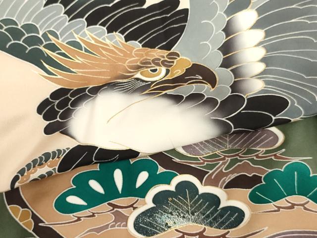 平和屋着物[]お宮参り　男の子　祝着　産着　初着　のしめ　鷹　絵巻草木文　暈し染め　金彩　逸品　AABG3183ja
