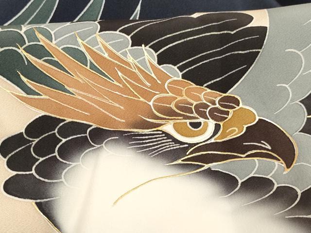 平和屋着物[]お宮参り　男の子　祝着　産着　初着　のしめ　鷹　絵巻草木文　暈し染め　金彩　逸品　AABG3183ja