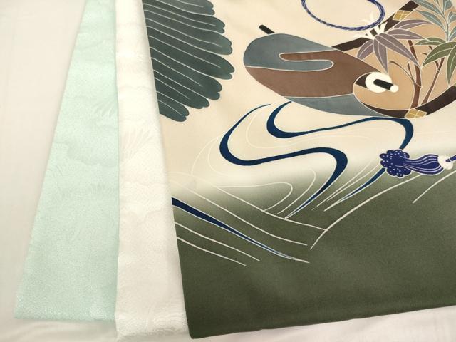 平和屋着物[]お宮参り　男の子　祝着　産着　初着　のしめ　鷹　絵巻草木文　暈し染め　金彩　逸品　AABG3183ja