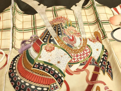 平和屋着物[]お宮参り　男の子　祝着　産着　初着　のしめ　駒刺繍　兜　金彩　正絹　逸品　AABG3186ja
