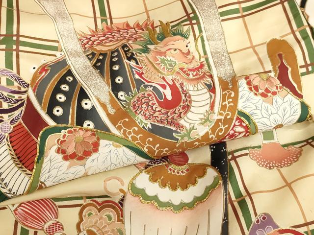 平和屋着物[]お宮参り　男の子　祝着　産着　初着　のしめ　駒刺繍　兜　金彩　正絹　逸品　AABG3186ja