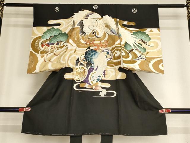 平和屋着物[]お宮参り　男の子　祝着　産着　初着　のしめ　駒刺繍　鶴　亀　金彩　正絹　逸品　AABG3188ja