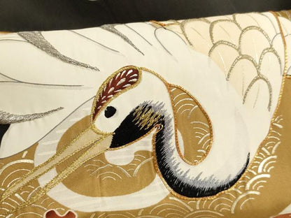 平和屋着物[]お宮参り　男の子　祝着　産着　初着　のしめ　駒刺繍　鶴　亀　金彩　正絹　逸品　AABG3188ja