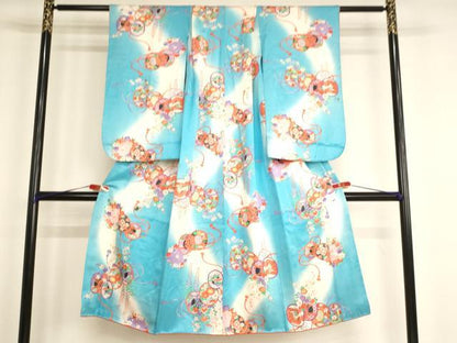 平和屋着物[]七五三　女の子　７歳　祝着　四つ身　花鼓文　暈し染め　金彩　正絹　逸品　AABG3189ja