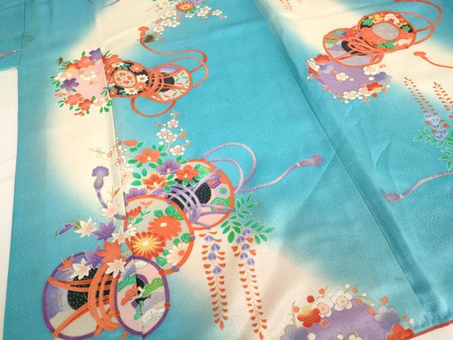 平和屋着物[]七五三　女の子　７歳　祝着　四つ身　花鼓文　暈し染め　金彩　正絹　逸品　AABG3189ja