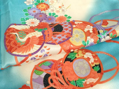 平和屋着物[]七五三　女の子　７歳　祝着　四つ身　花鼓文　暈し染め　金彩　正絹　逸品　AABG3189ja