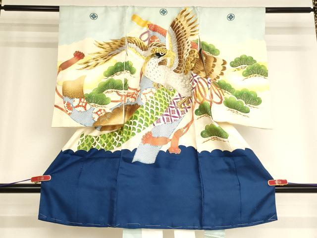 平和屋着物[]お宮参り　男の子　祝着　産着　初着　のしめ　刺繍　鷹　松　金銀糸　金彩　逸品　AABG3190ja