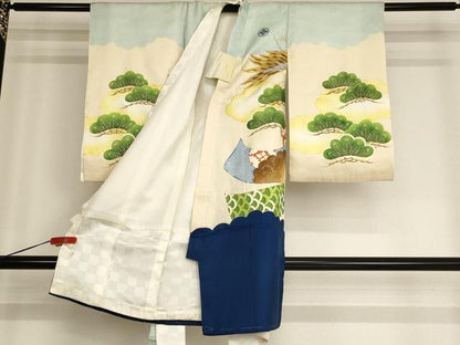 平和屋着物[]お宮参り　男の子　祝着　産着　初着　のしめ　刺繍　鷹　松　金銀糸　金彩　逸品　AABG3190ja