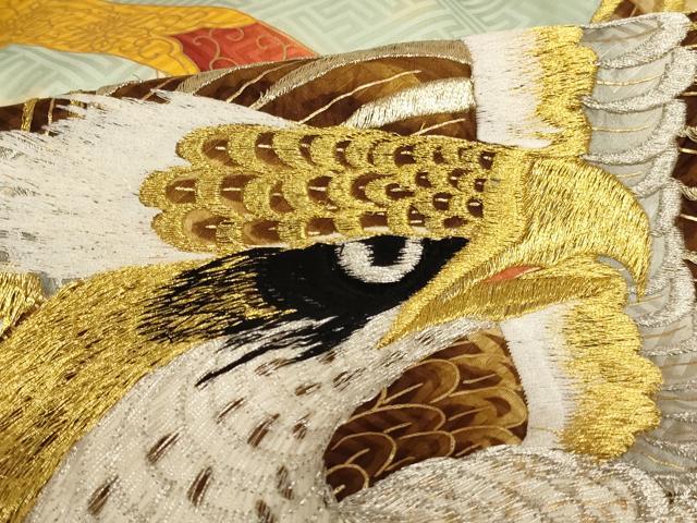 平和屋着物[]お宮参り　男の子　祝着　産着　初着　のしめ　刺繍　鷹　松　金銀糸　金彩　逸品　AABG3190ja