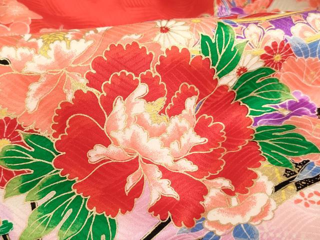 平和屋着物[]お宮参り　女の子　祝着　産着　初着　のしめ　扇面飛鶴花手毬文　暈し染め　金彩　逸品　AABG3191ja