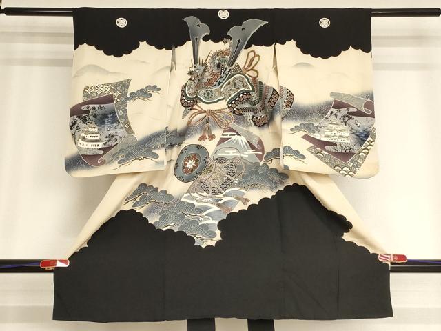 平和屋着物[]七五三　男の子　3歳　祝着　兜　暈し染め　金彩　正絹　逸品　AABG3192ja