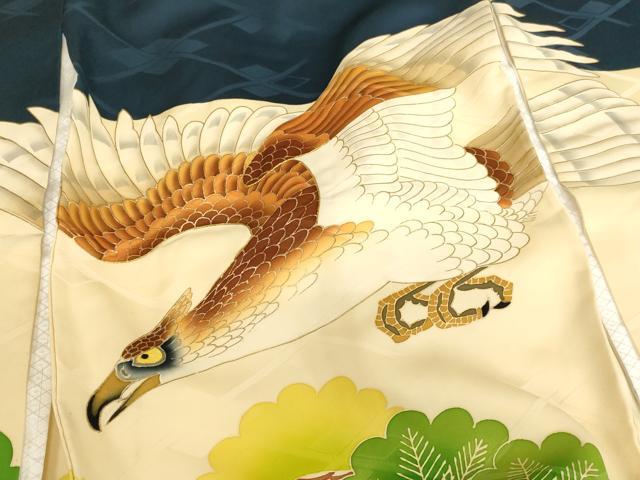 平和屋着物[]お宮参り　男の子　祝着　産着　初着　のしめ　刺繍　鷹　松　金糸　金彩　逸品　AABG3193ja
