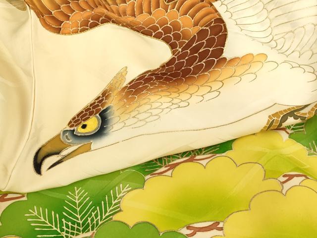 平和屋着物[]お宮参り　男の子　祝着　産着　初着　のしめ　刺繍　鷹　松　金糸　金彩　逸品　AABG3193ja