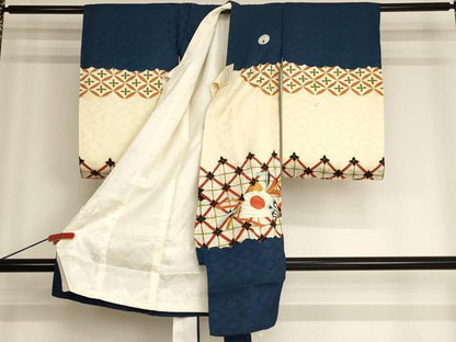 平和屋着物[]お宮参り　男の子　祝着　産着　初着　のしめ　駒刺繍　童子　金彩　逸品　AABG3194ja