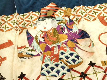 平和屋着物[]お宮参り　男の子　祝着　産着　初着　のしめ　駒刺繍　童子　金彩　逸品　AABG3194ja