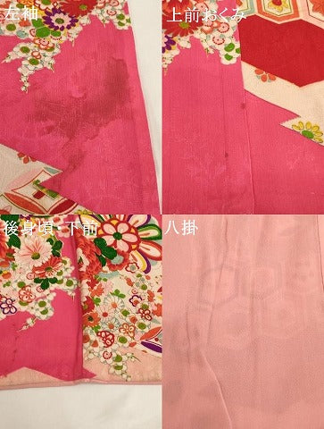 平和屋着物[]アンティーク　大正ロマン　七五三　女の子　5歳　祝着　四つ身　松皮菱花文　正絹　逸品　AABG3197ja