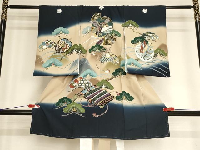 平和屋着物[]お宮参り　男の子　祝着　産着　初着　のしめ　打ち出の小槌　松　暈し染め　金彩　正絹　逸品　未使用　AABG3200ja