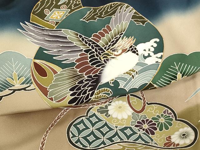 平和屋着物[]お宮参り　男の子　祝着　産着　初着　のしめ　打ち出の小槌　松　暈し染め　金彩　正絹　逸品　未使用　AABG3200ja